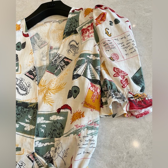 Reformation Carmelo Linen Wrap Mini Dress in Vacaciones Size XS - Picture 6 of 13